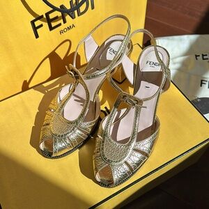 Fendi gold leather sandal